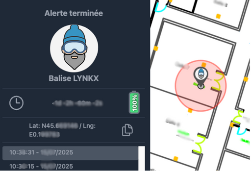 Plan du bâtiment dans CAMP avec la zone de l'alerte