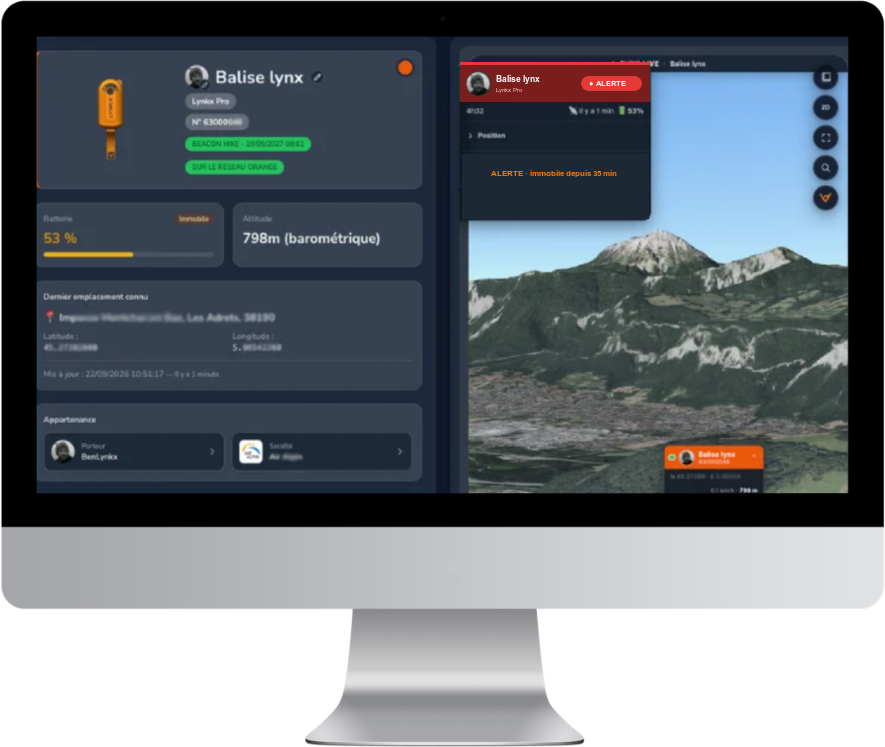 Back-office CAMP, alerte en cours sur écran